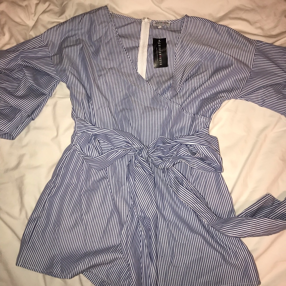 Fashion nova blue and white striped romper